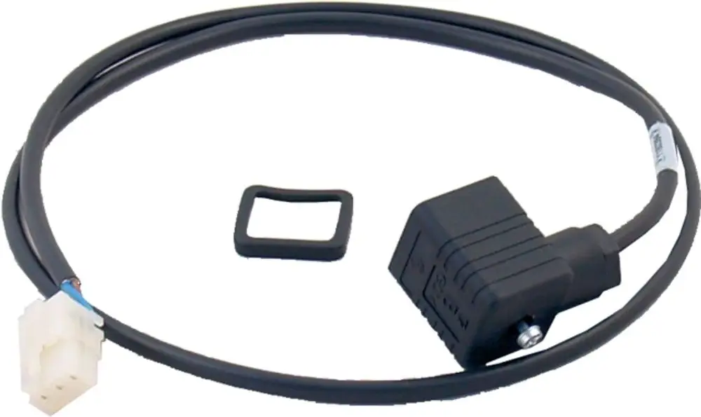 Kabel mit Stecker für Gasdruckwächter, das mit Wolf-Systemen kompatibel ist. Enthält einen schwarzen Stecker und einen weißen Anschlussstecker.